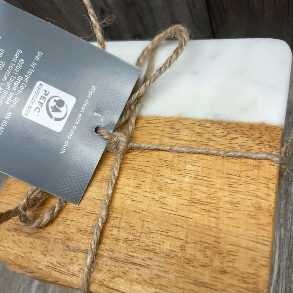 Threshold Quality & Design Set of 4 Manchester Marble & Wood Coasters NEW